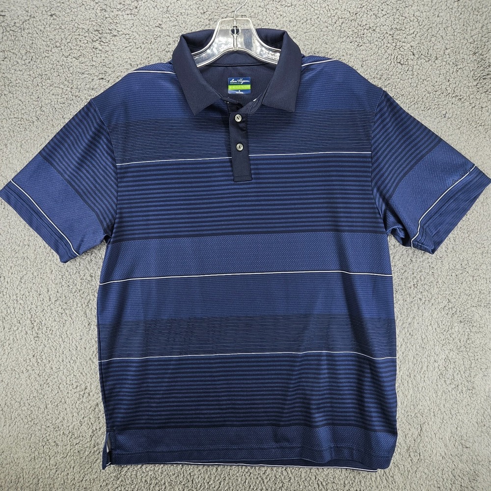 Ben Hogan Performance Mens Blue Striped Golf Polo Shirt Medium Short Sleeve